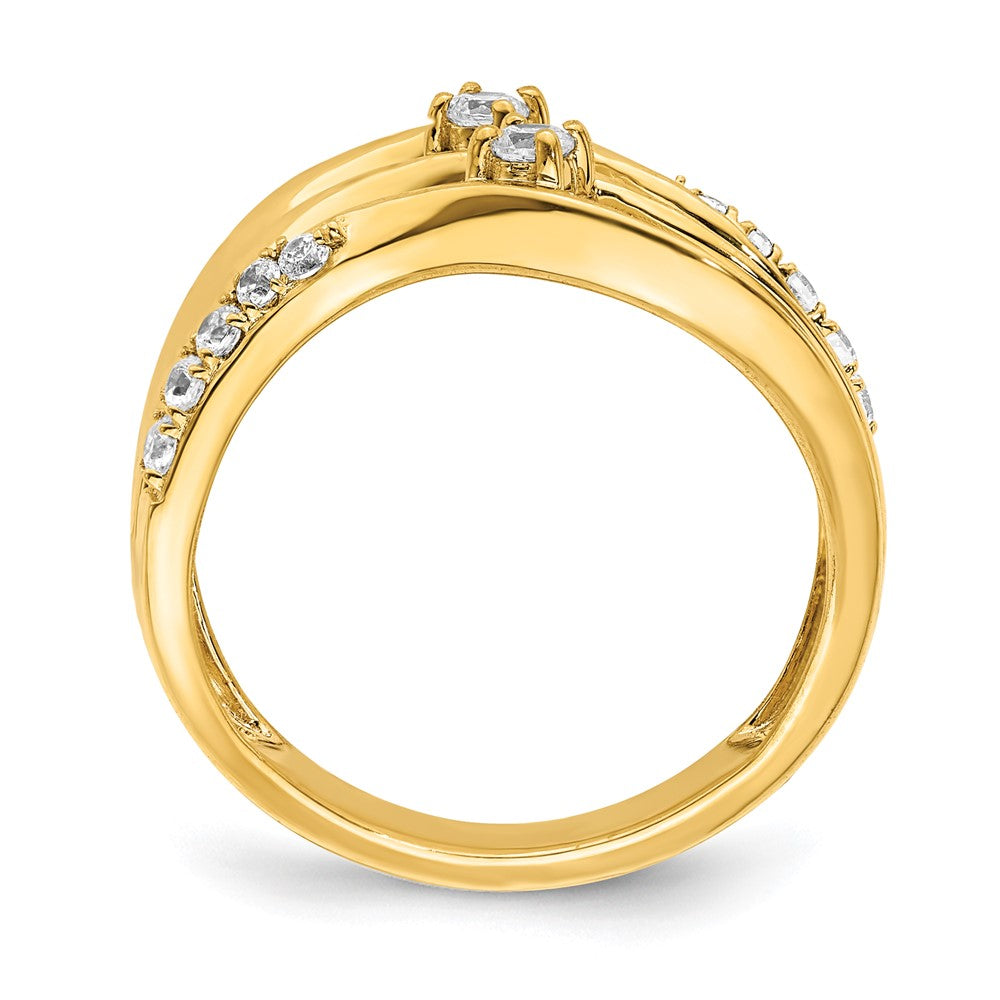 14K Yellow Gold 3-row Wavy Real Diamond Ring