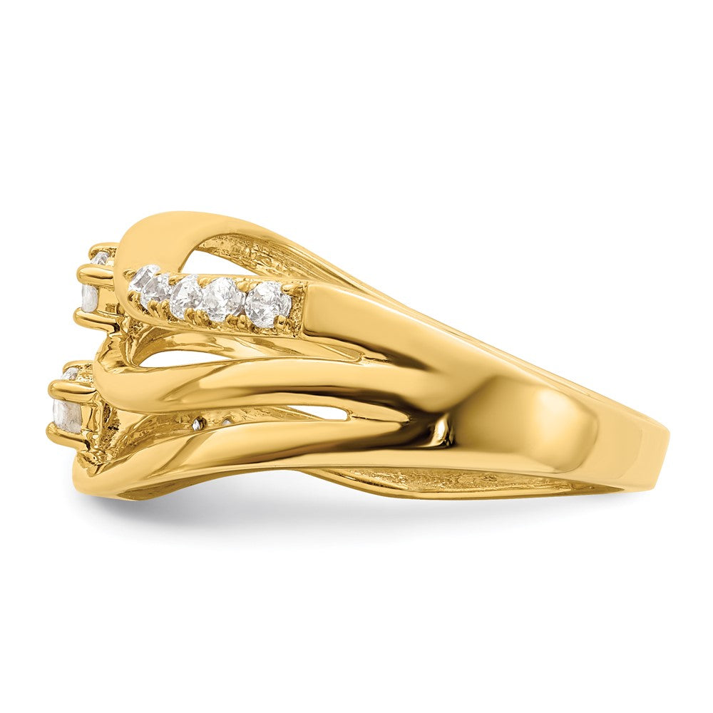 14K Yellow Gold 3-row Wavy Real Diamond Ring