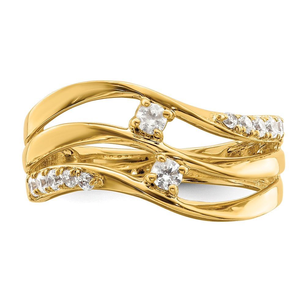 14K Yellow Gold 3-row Wavy Real Diamond Ring