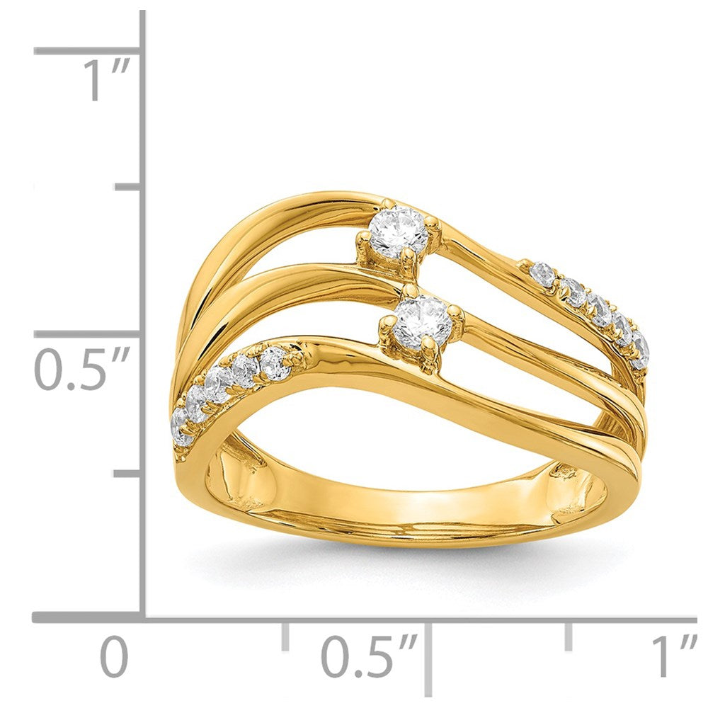 14K Yellow Gold 3-row Wavy Real Diamond Ring