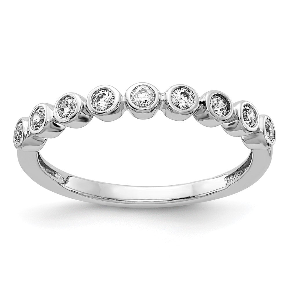 14k White Gold 9-stone Bezel-set Real Diamond Band