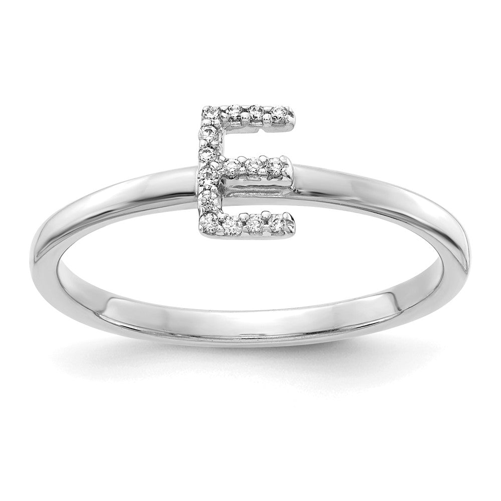 14k White Gold Real Diamond Initial E Ring