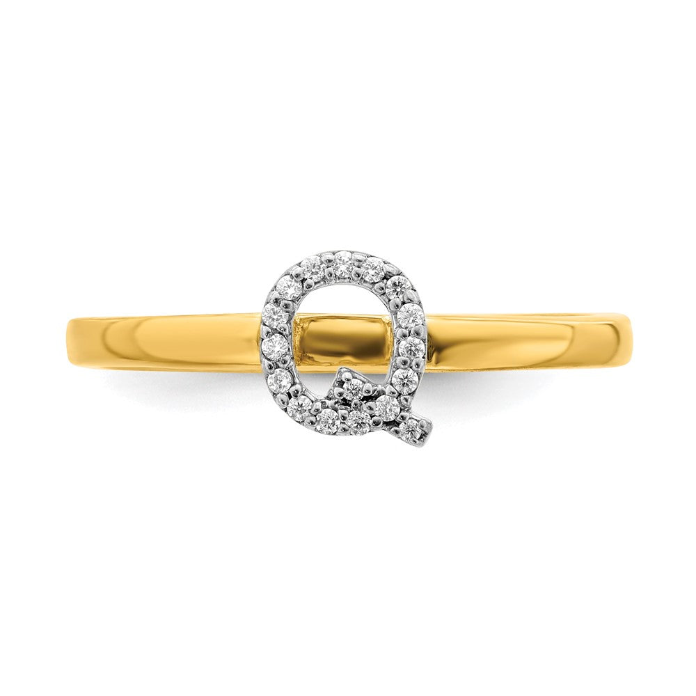 14k Yellow Gold Real Diamond Initial Q Ring