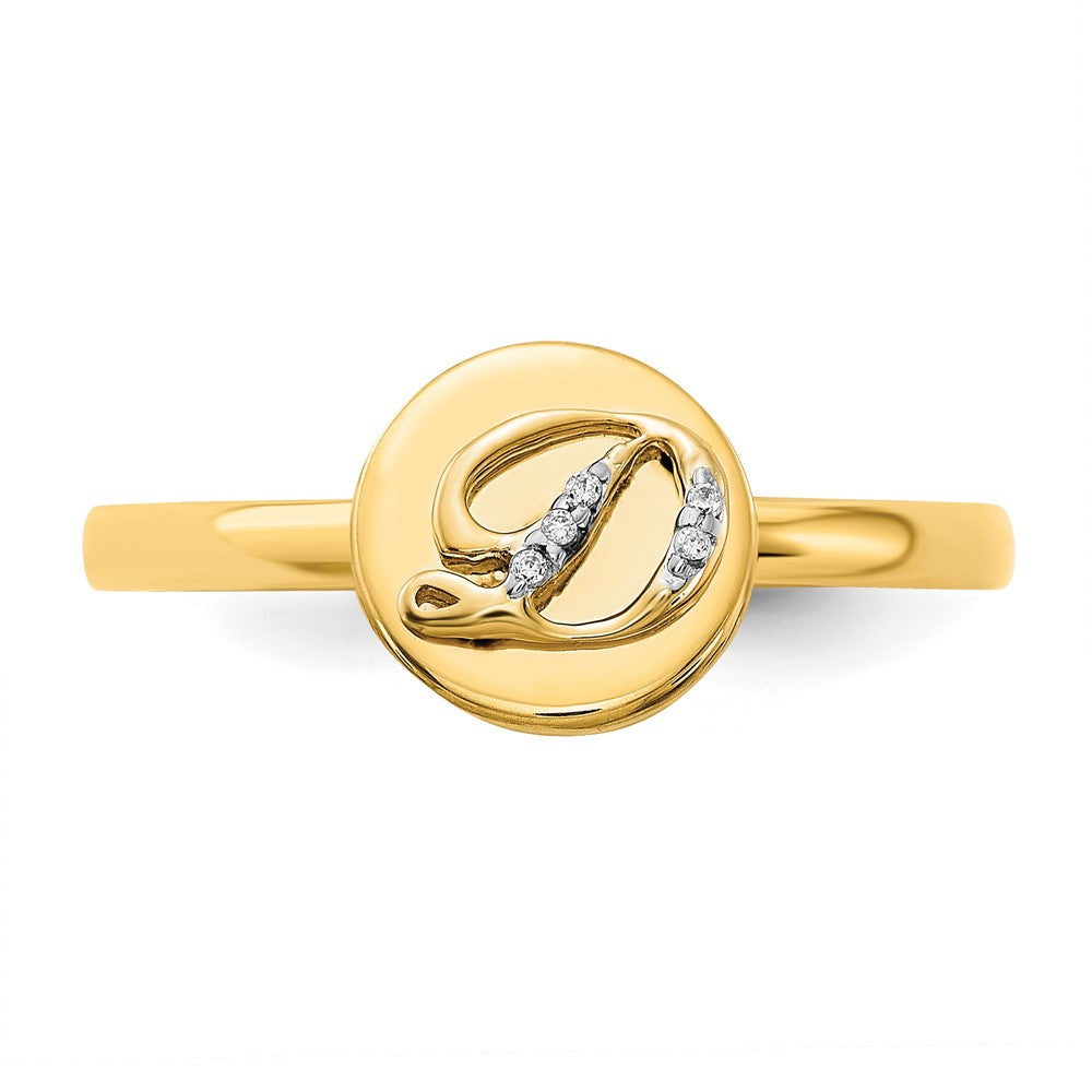 14k Yellow Gold Real Diamond Initial D Ring