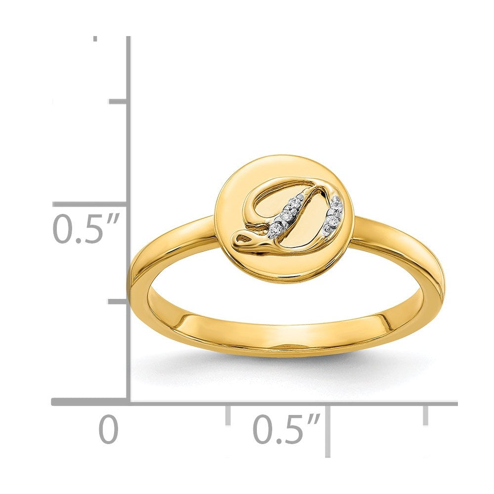 14k Yellow Gold Real Diamond Initial D Ring