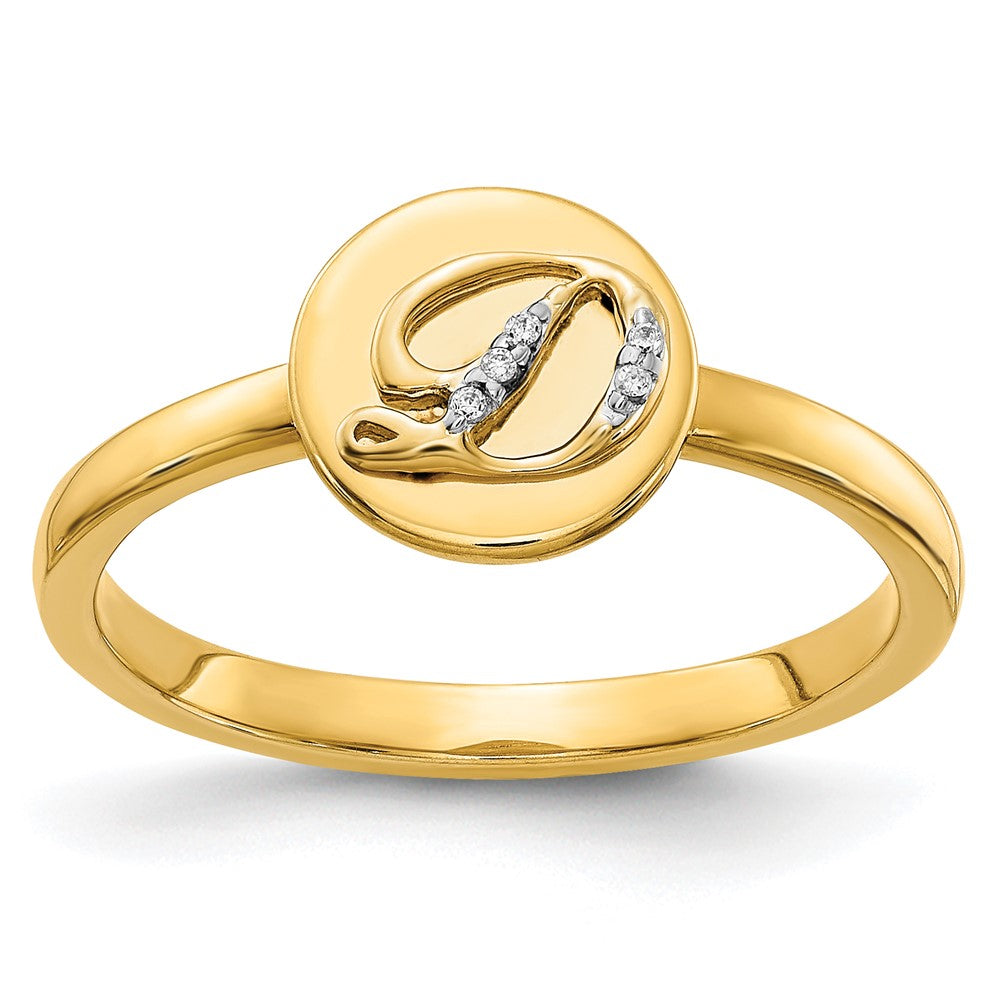 14k Yellow Gold Real Diamond Initial D Ring