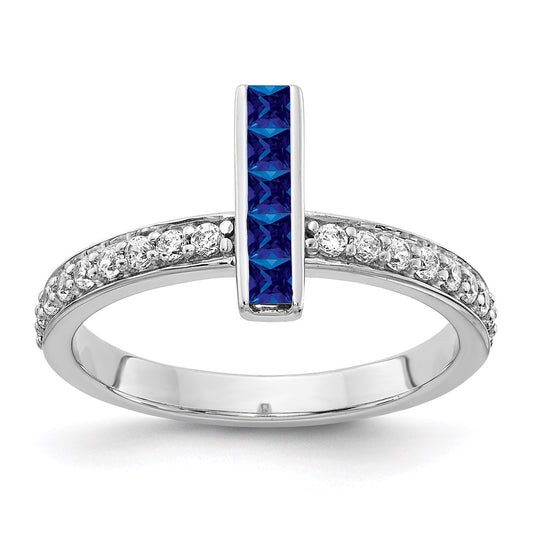 14k White Gold Real Diamond & Sapphire Ring