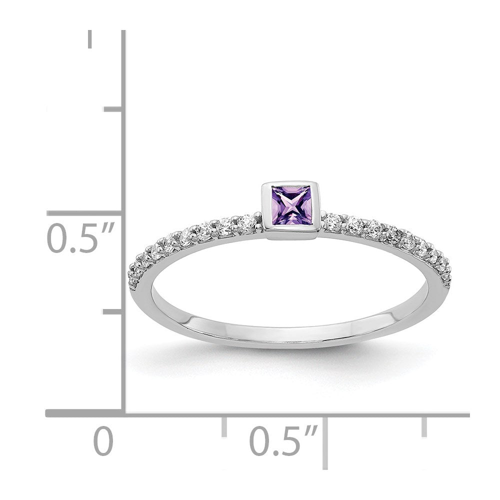 14k White Gold Real Diamond and Princess Amethyst Ring