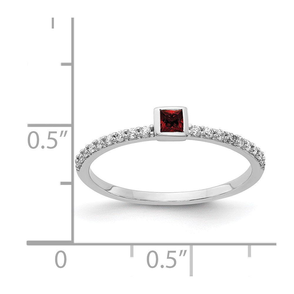 14k White Gold Real Diamond and Princess Garnet Ring