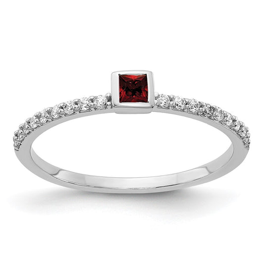 14k White Gold Real Diamond and Princess Garnet Ring