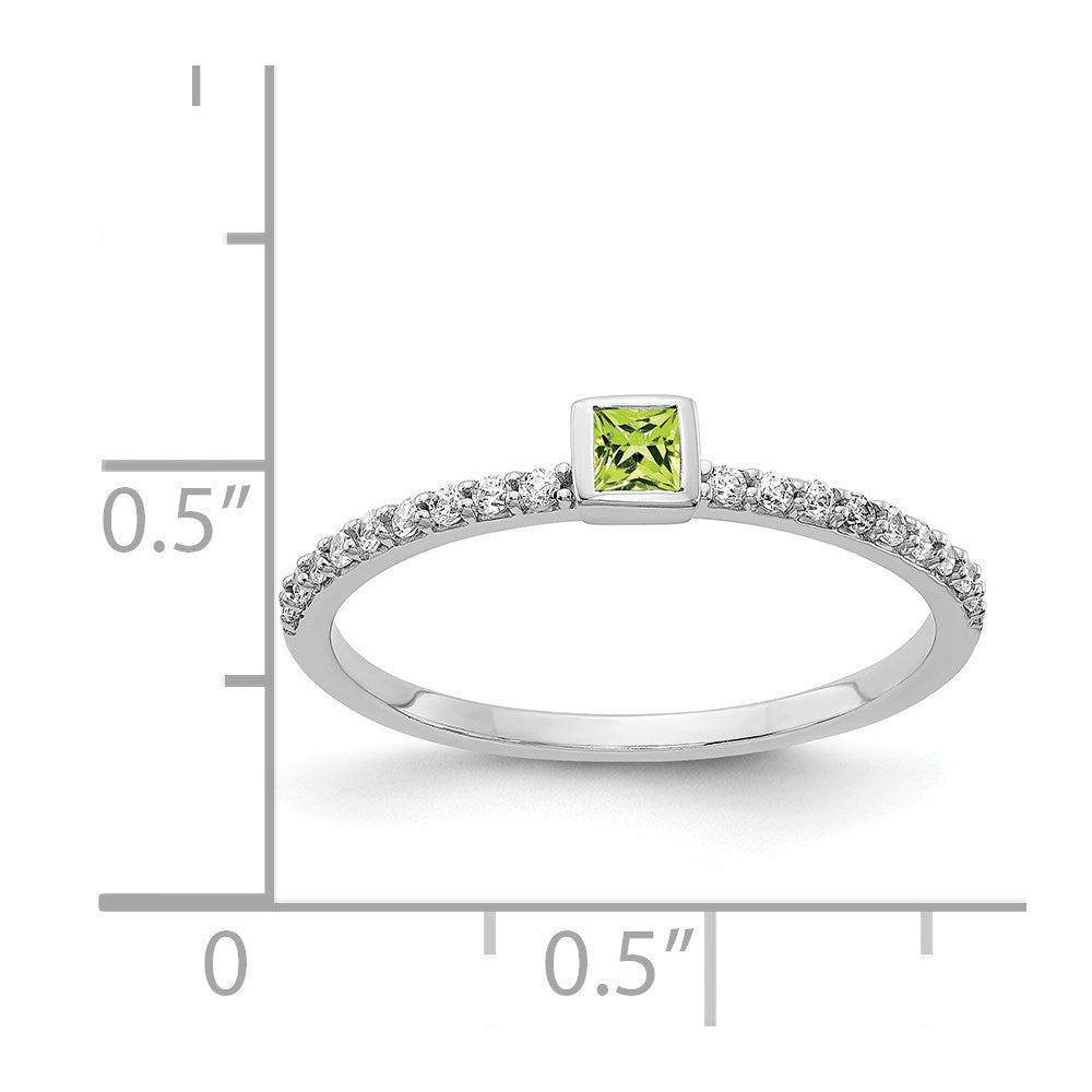 Solid 14k White Gold Simulated CZ and Princess Peridot Ring