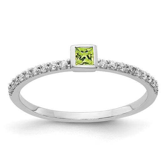 14k White Gold Real Diamond and Princess Peridot Ring