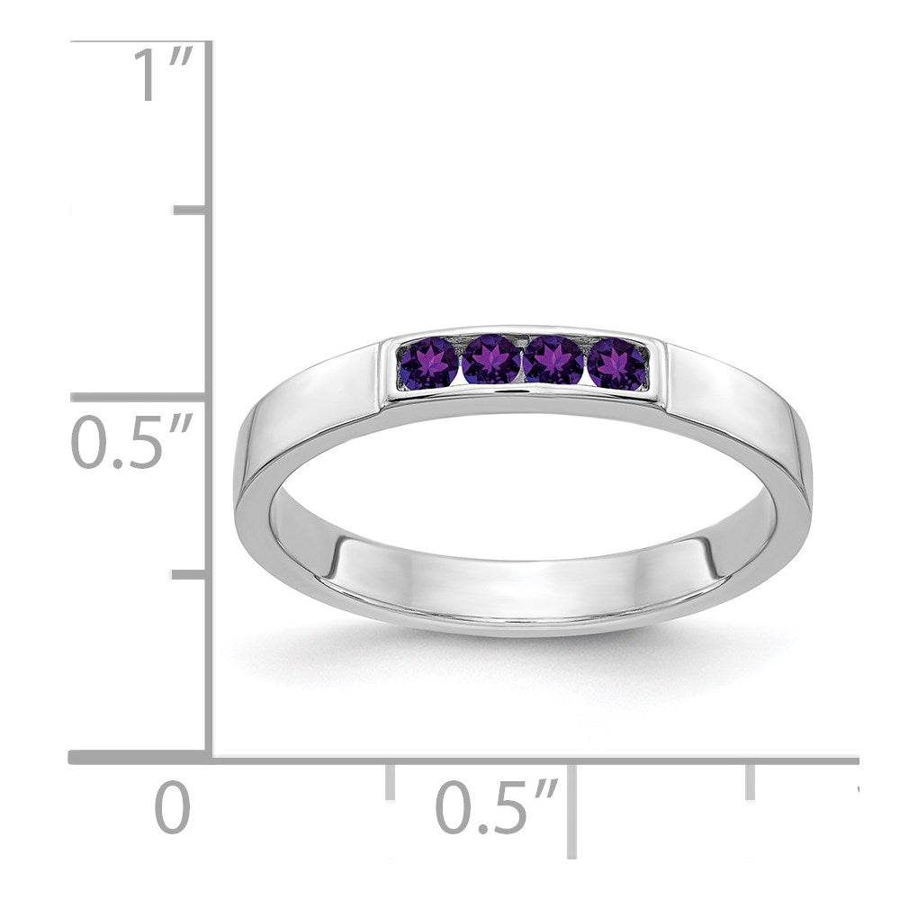 Solid 14k White Gold 4-stone Simulated Amethyst Band