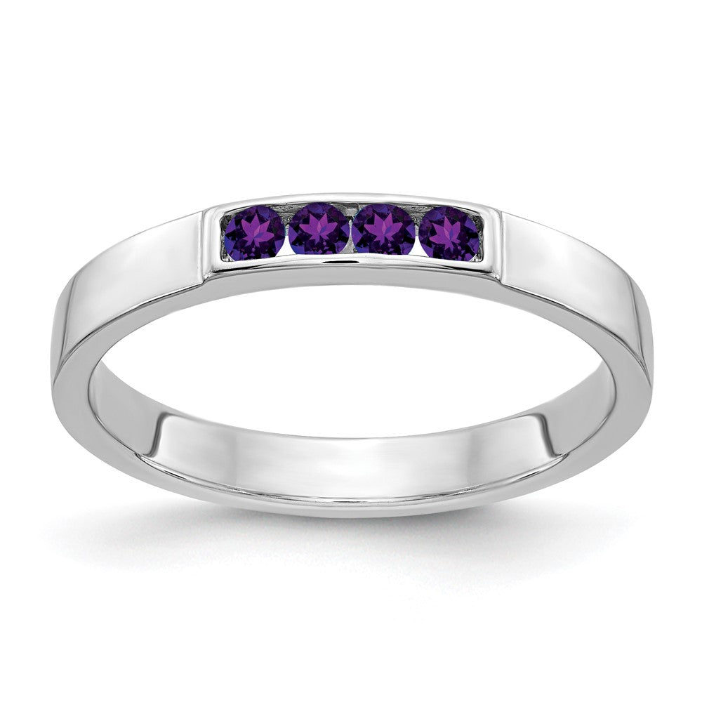 Solid 14k White Gold 4-stone Simulated Amethyst Band