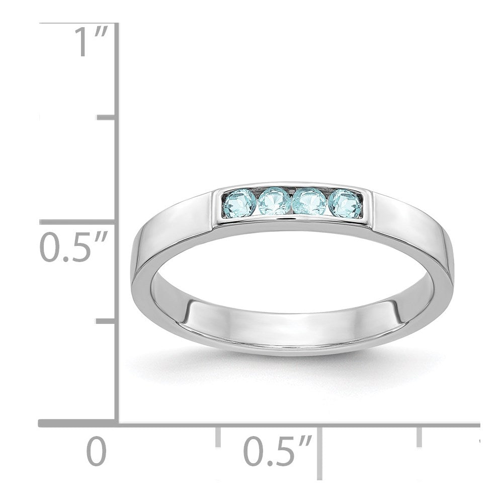 Solid 14k White Gold 4-stone Simulated Blue Topaz Band