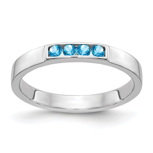 Solid 14k White Gold 4-stone Simulated Blue Topaz Band