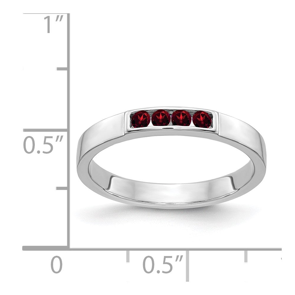 Solid 14k White Gold 4-stone Simulated Garnet Band