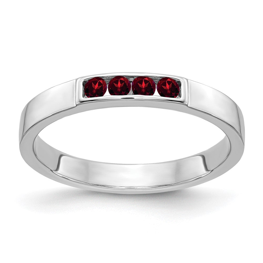 Solid 14k White Gold 4-stone Simulated Garnet Band