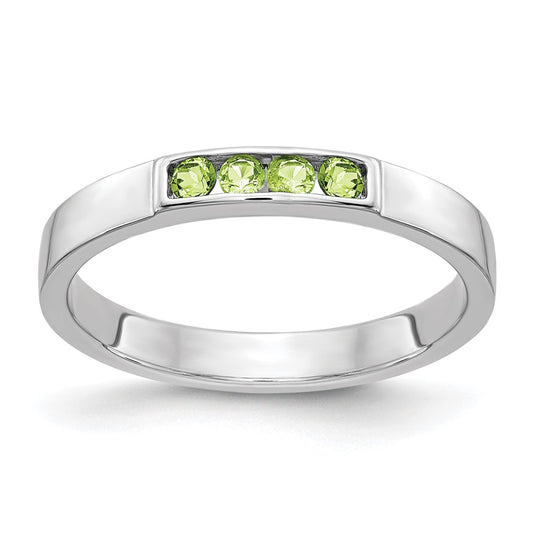 Solid 14k White Gold 4-stone Simulated Peridot Band