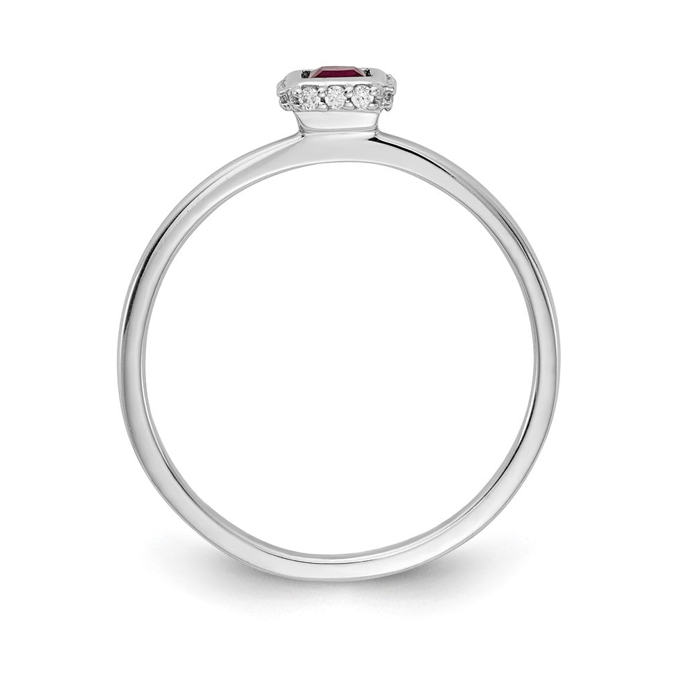 14k White Gold Real Diamond and Princess Ruby Ring