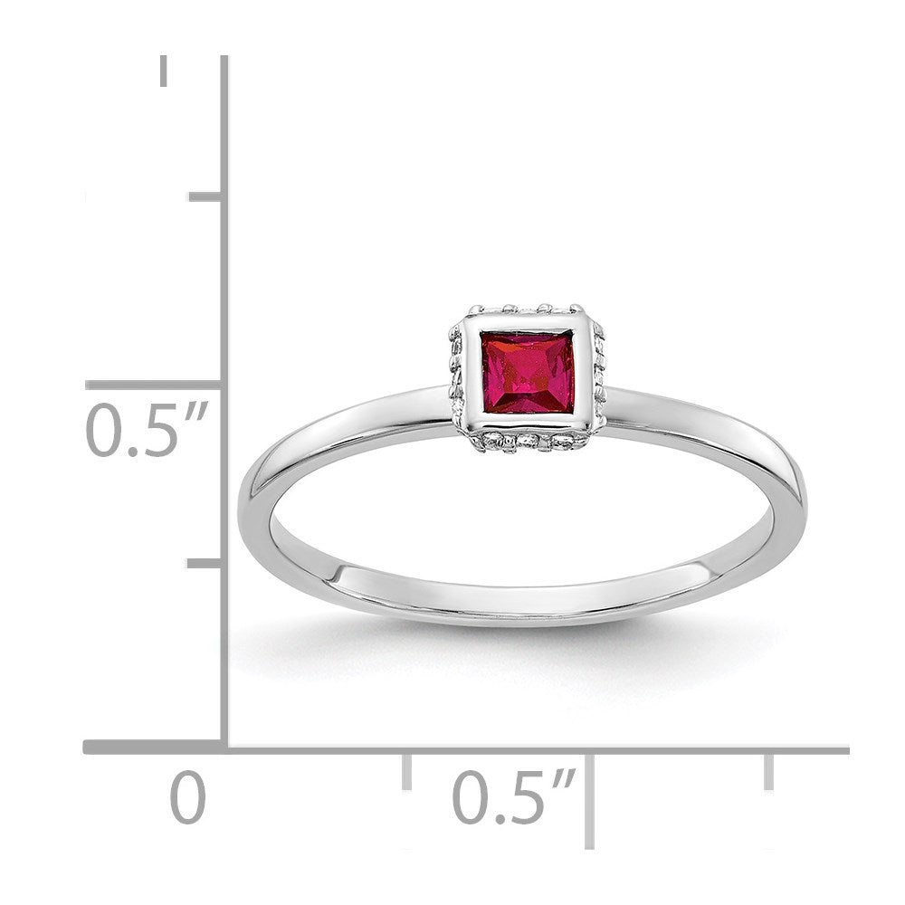 14k White Gold Real Diamond and Princess Ruby Ring