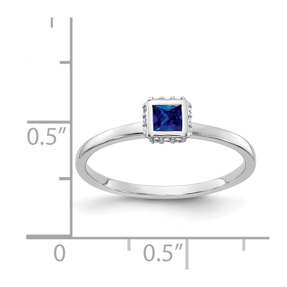 14k White Gold Real Diamond and Princess Sapphire Ring