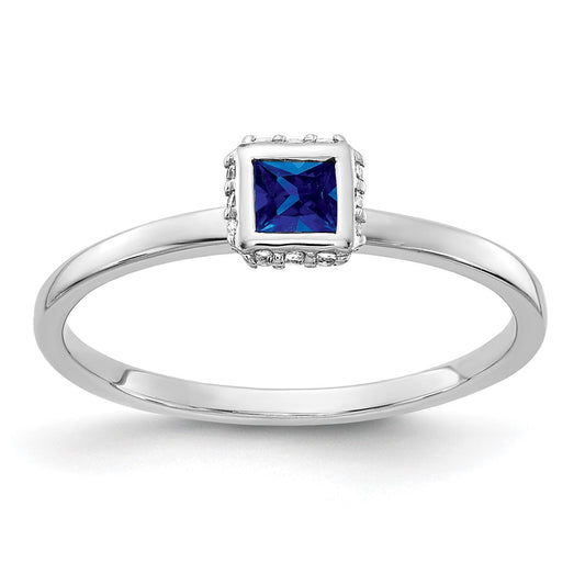 14k White Gold Real Diamond and Princess Sapphire Ring