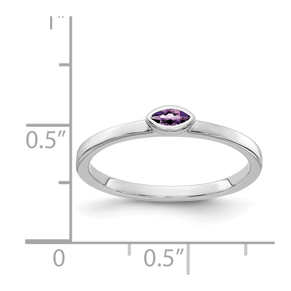 Solid 14k White Gold Bezel-set Marquise Simulated Amethyst Ring