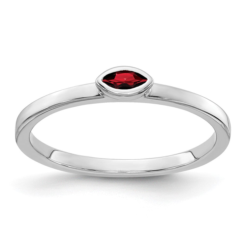 14k White Gold Bezel-set Marquise Garnet Ring