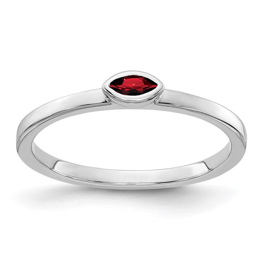 14k White Gold Bezel-set Marquise Garnet Ring