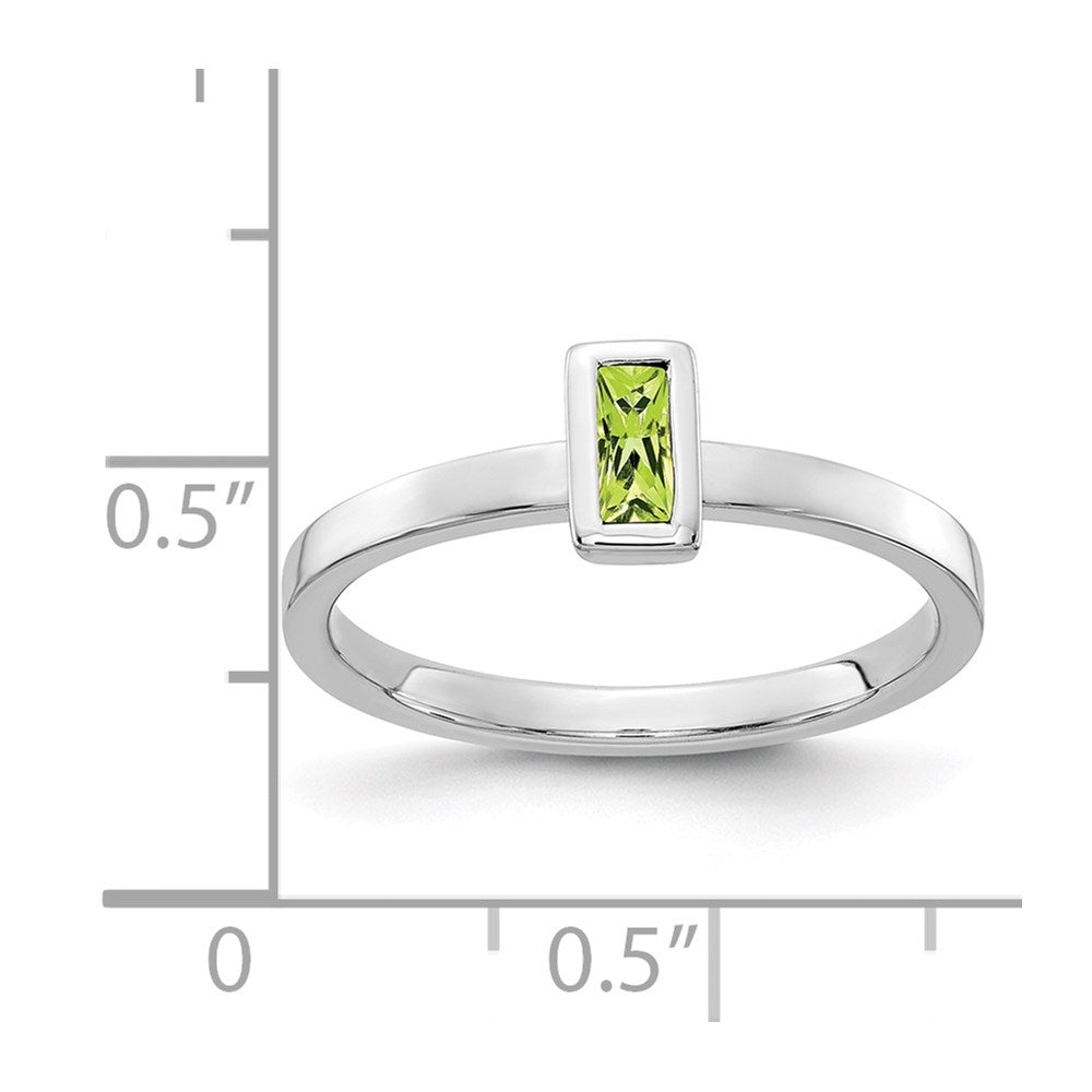 Solid 14k White Gold Bezel-set Simulated Peridot Ring