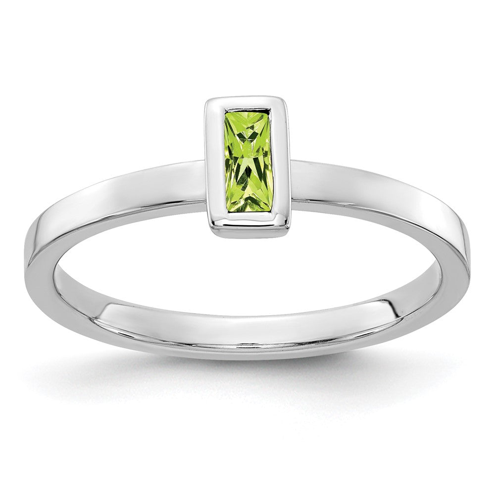 Solid 14k White Gold Bezel-set Simulated Peridot Ring