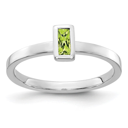 Solid 14k White Gold Bezel-set Simulated Peridot Ring