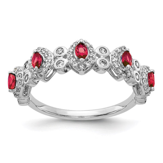 14k White Gold Real Diamond & Ruby Ring