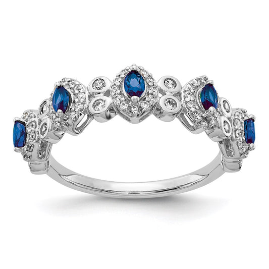 14k White Gold Real Diamond & Sapphire Ring