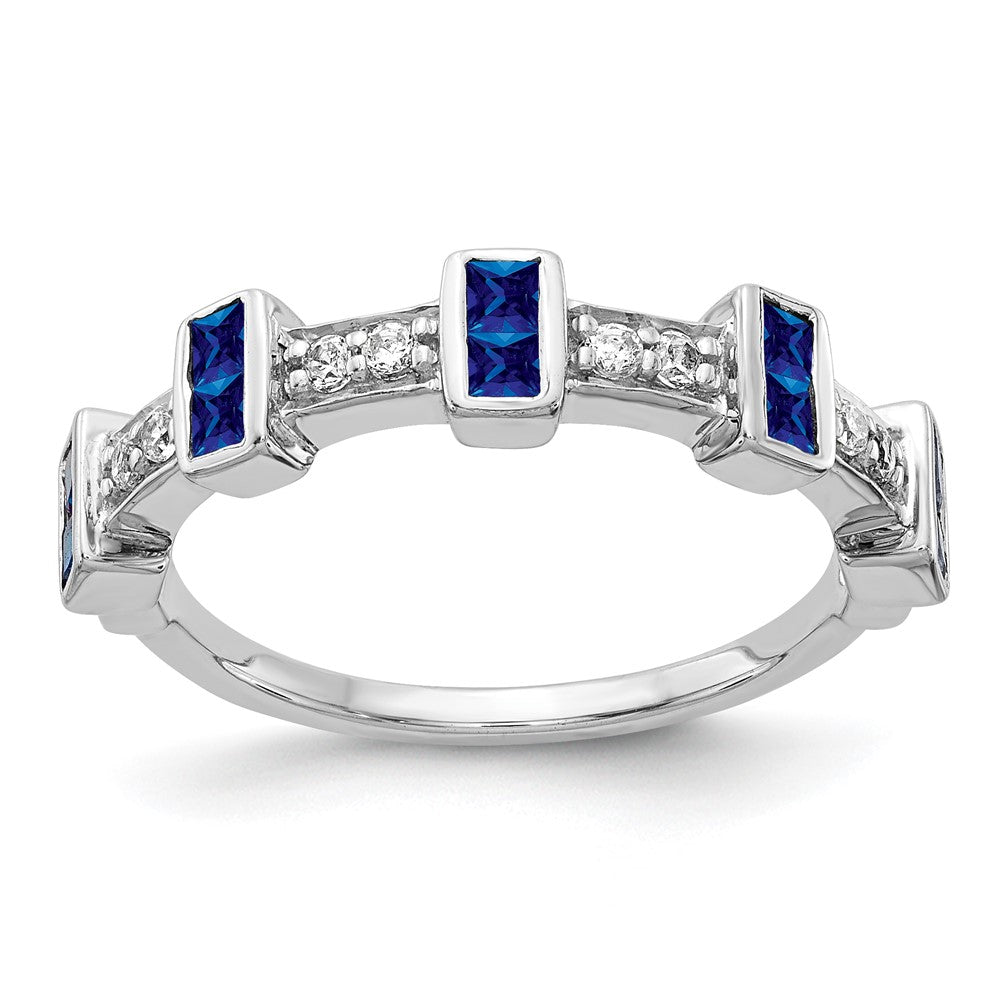 14k White Gold Fancy Real Diamond and Sapphire Ring