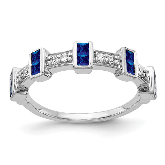 14k White Gold Fancy Real Diamond and Sapphire Ring