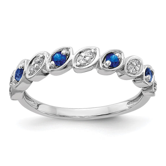 14k White Gold Fancy Real Diamond and Sapphire Ring