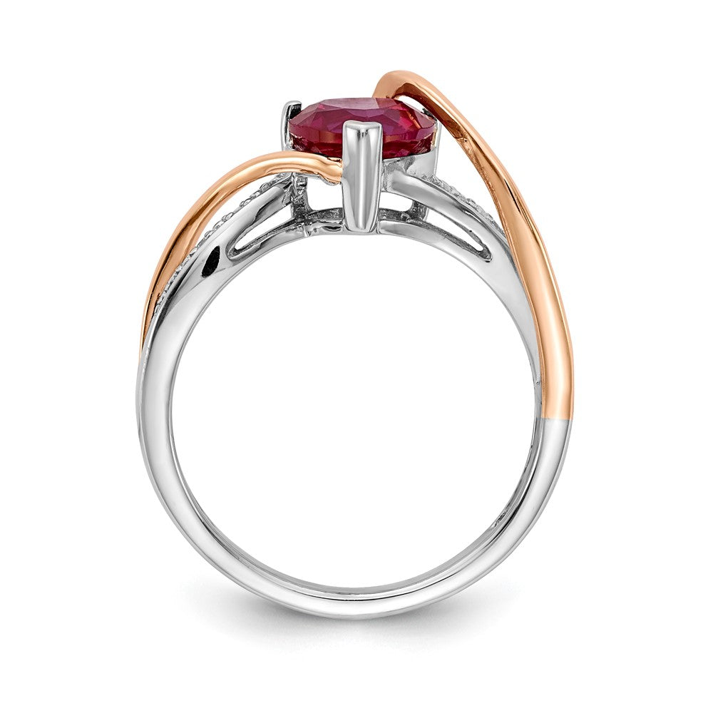 14k Two-Tone Gold Real Diamond and Ruby Heart Twist Ring