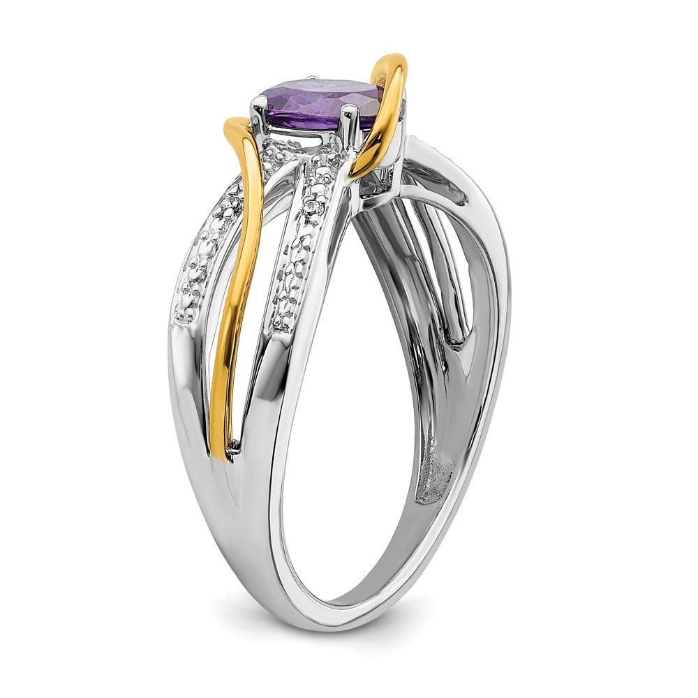 14k Two-Tone Gold Real Diamond and Oval Amethyst Twist Ring