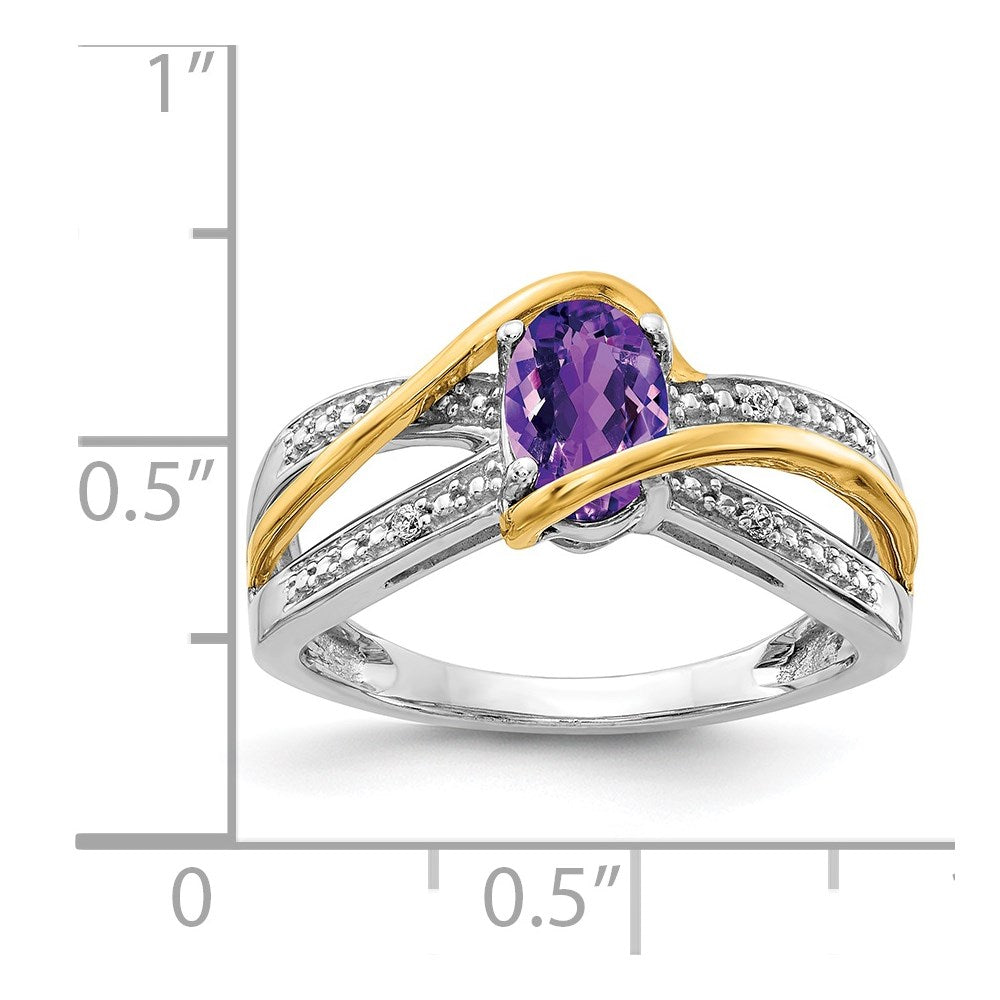 14k Two-Tone Gold Real Diamond and Oval Amethyst Twist Ring