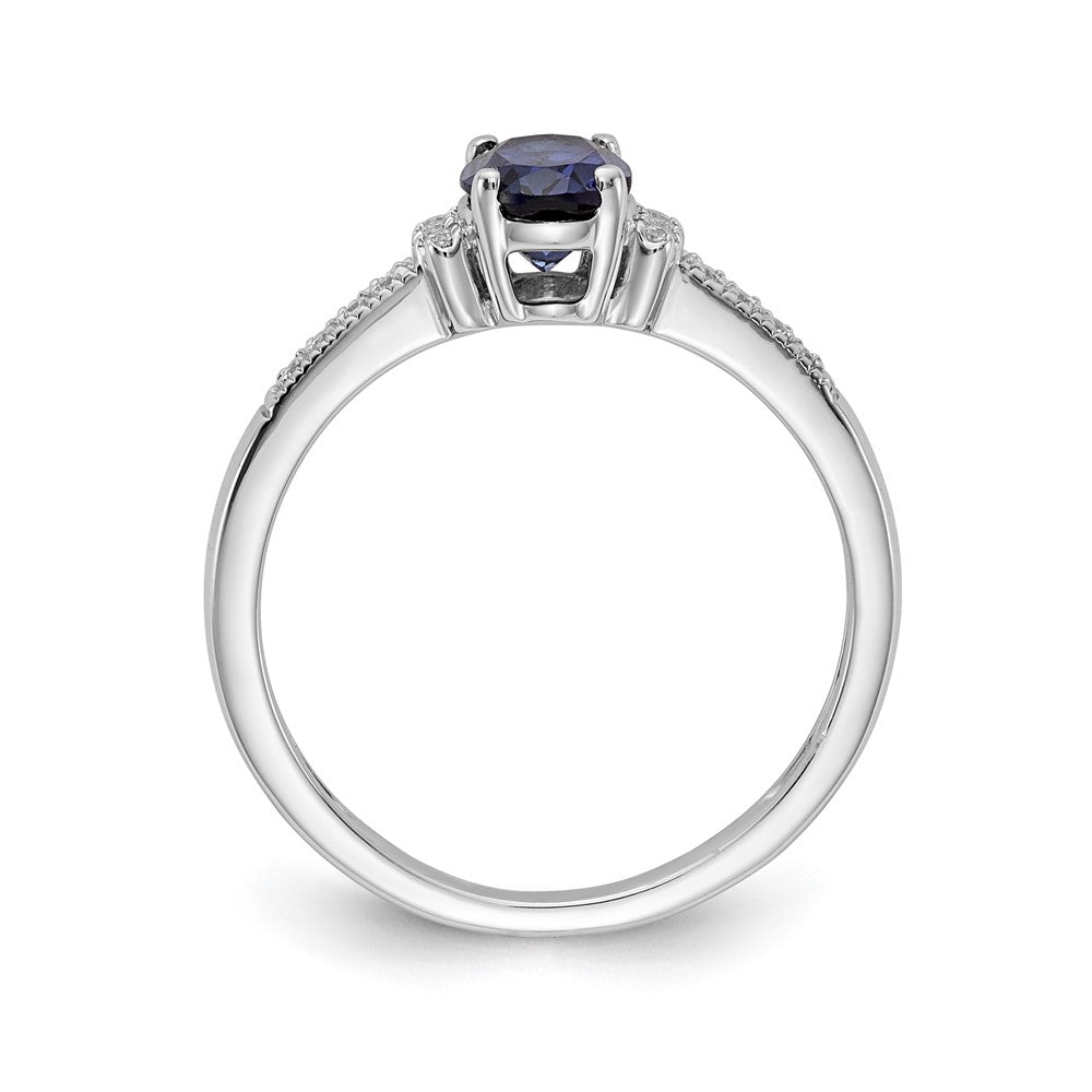 14k White Gold Real Diamond and Oval Sapphire Ring