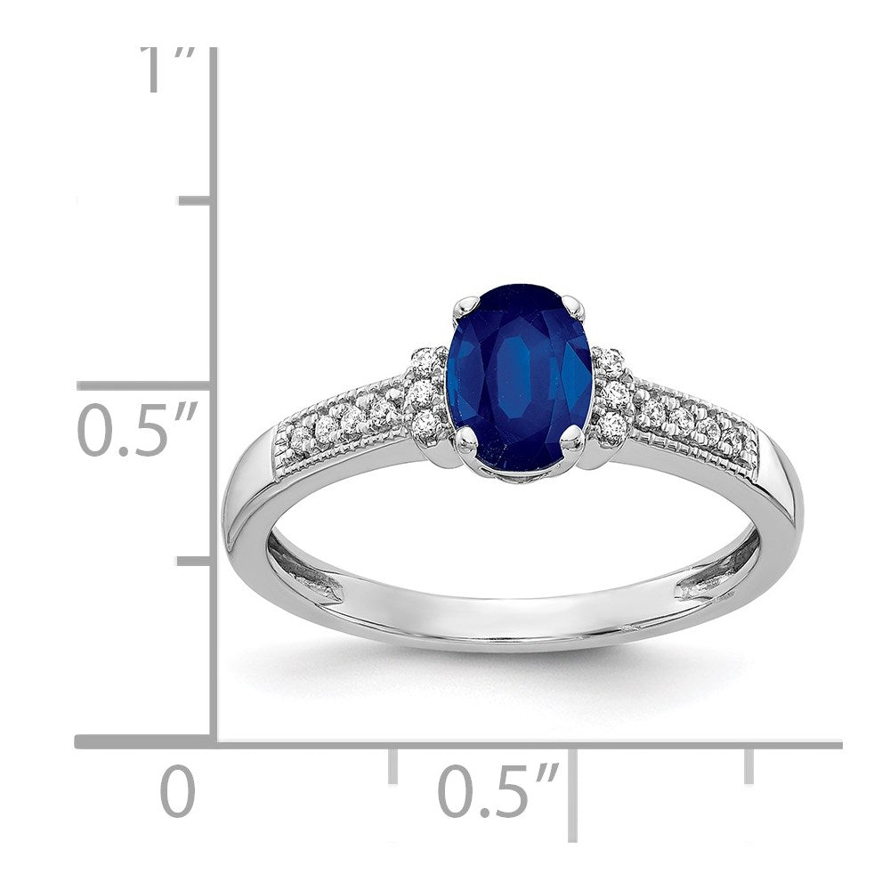 14k White Gold Real Diamond and Oval Sapphire Ring