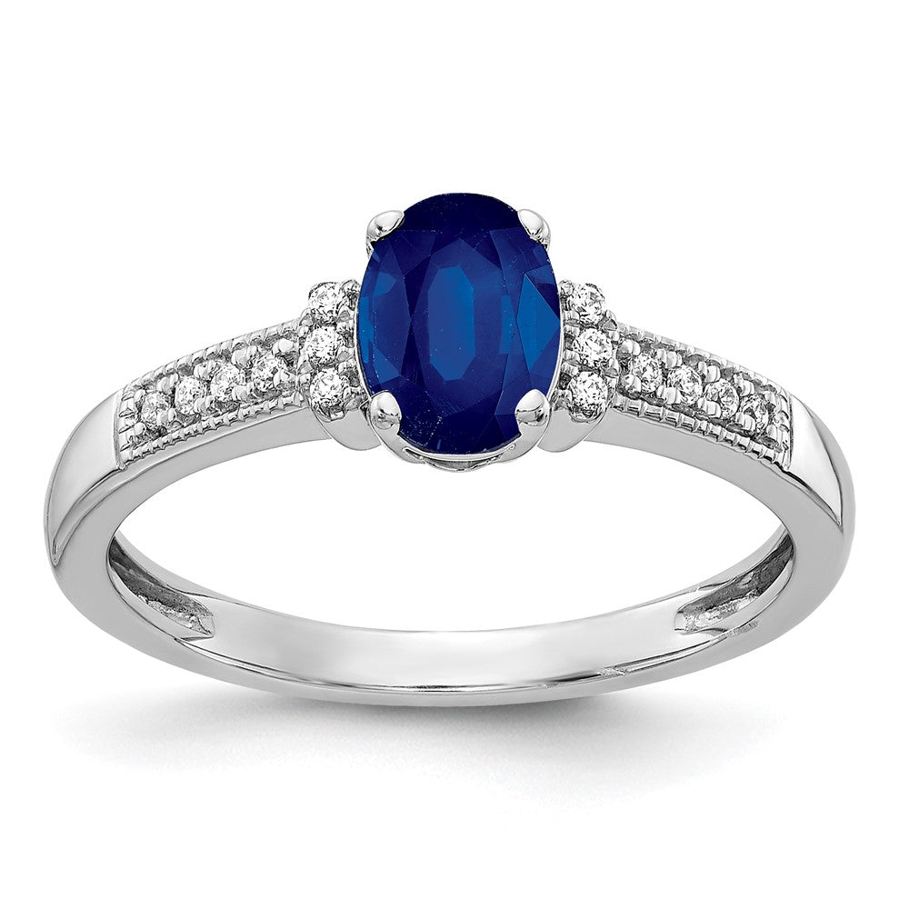 14k White Gold Real Diamond and Oval Sapphire Ring