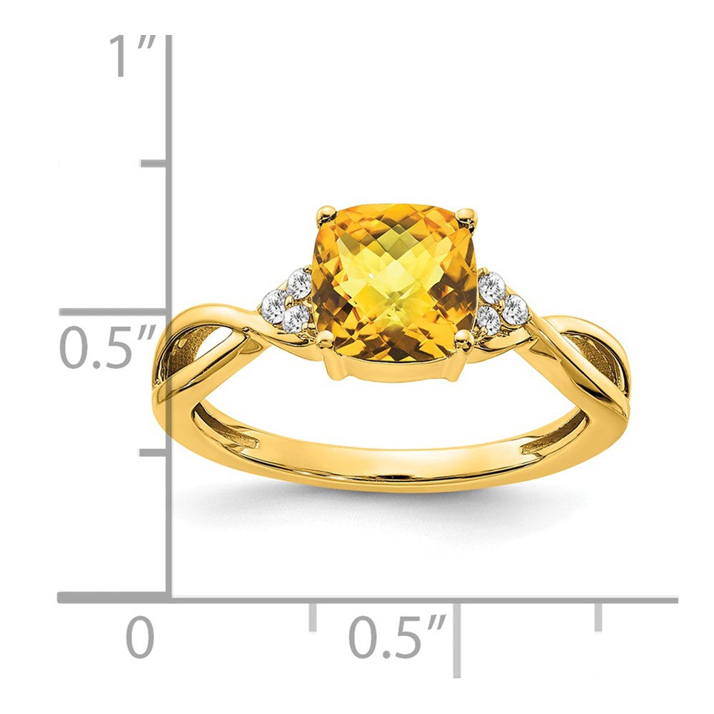 14K Yellow Gold Checkerboard Citrine and Real Diamond Ring