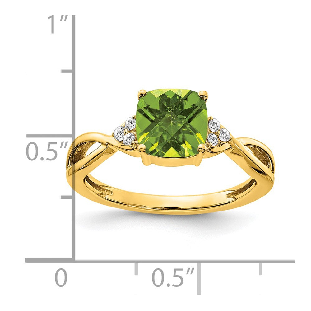 Solid 14k Yellow Gold ChecKerboard Simulated Peridot and CZ Ring