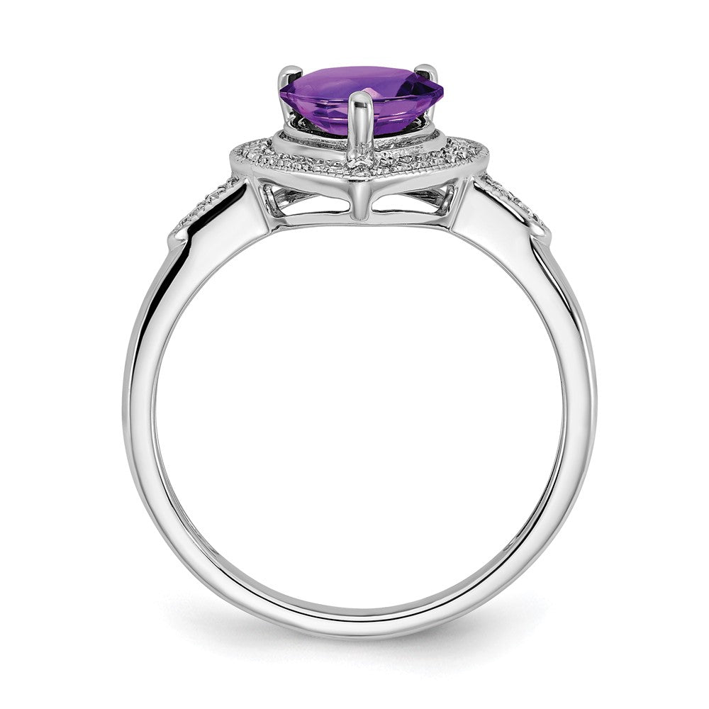 14k White Gold Heart Amethyst and Real Diamond Halo Ring