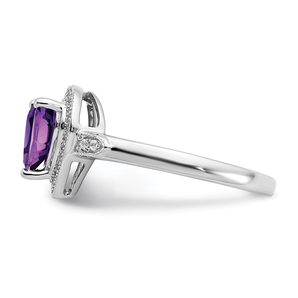 14k White Gold Heart Amethyst and Real Diamond Halo Ring