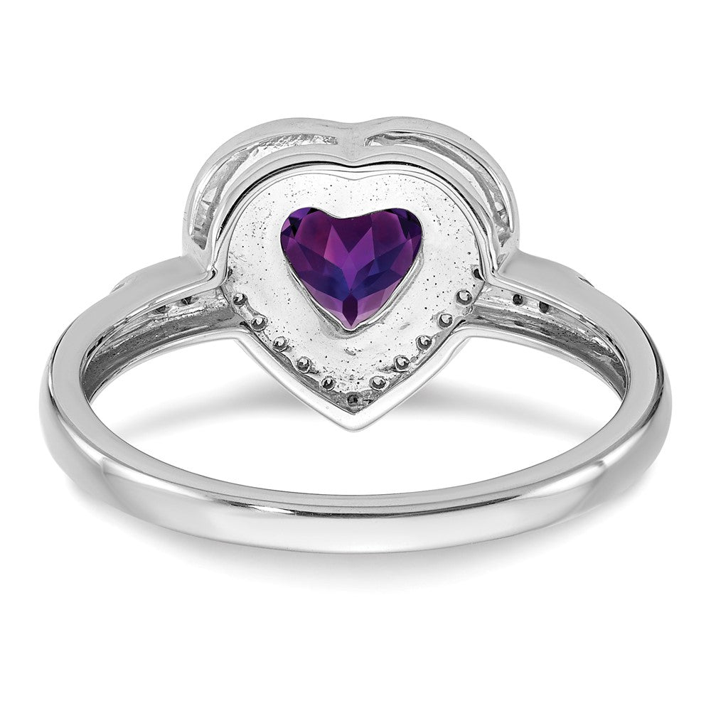 14k White Gold Heart Amethyst and Real Diamond Halo Ring