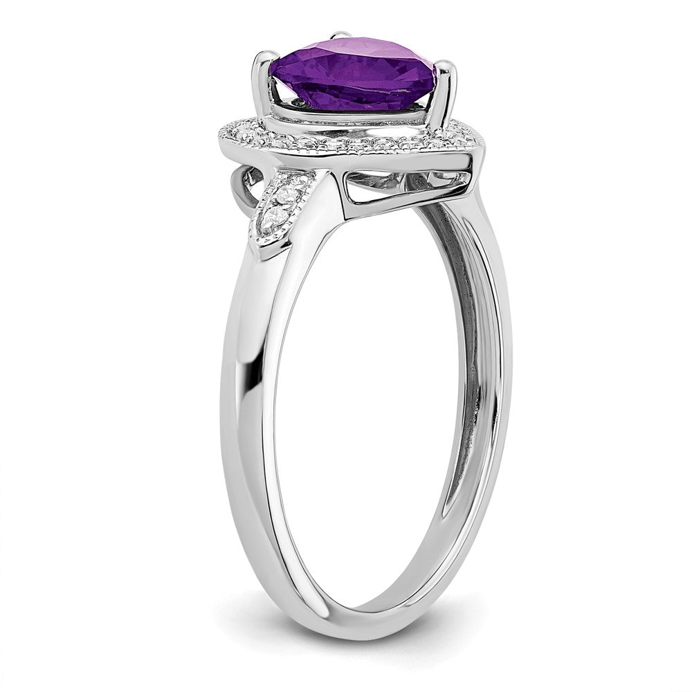 14k White Gold Heart Amethyst and Real Diamond Halo Ring